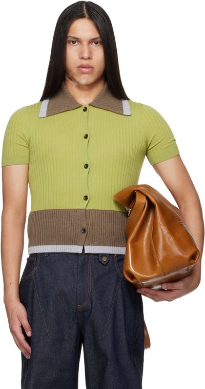 EGONlab EGONlab Green & Brown Contrasted Ribs Knit Polo