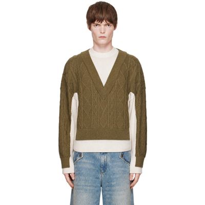 EGONlab EGONlab Khaki & White Double V-Neck Sweater