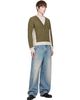 EGONlab EGONlab Khaki & White Double V-Neck Sweater - 4