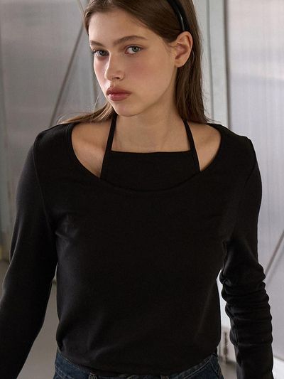 EIGHT DAYS A WEEK Halter Round T-Shirt Black AD324