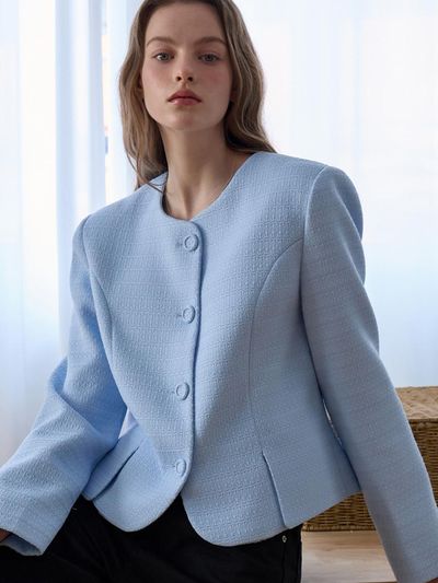 EIGHT DAYS A WEEK Line Tweed Jacket - Sky Blue