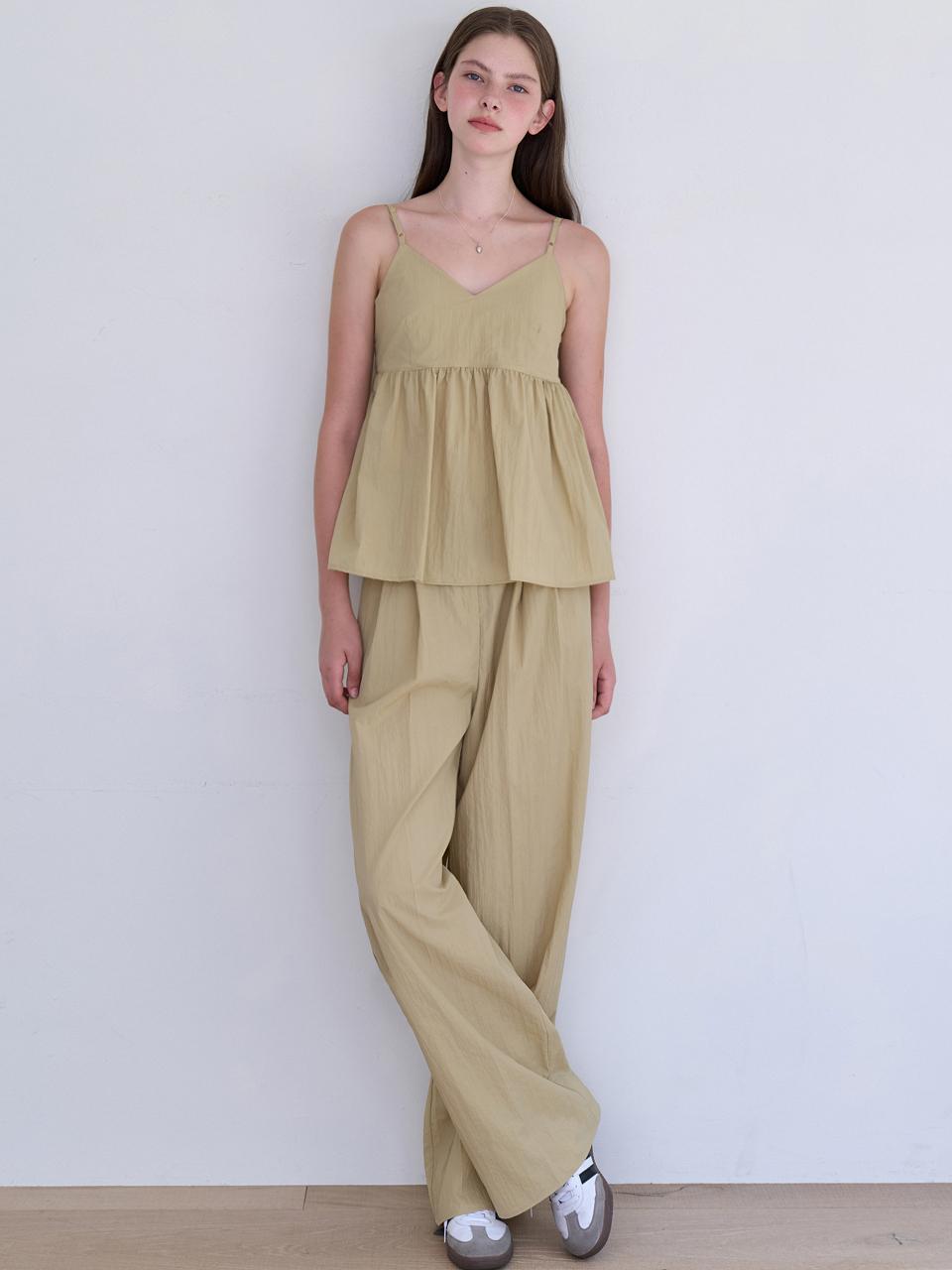 EIGHT DAYS A WEEK Nylon Bustier + Two Tuck Nylon Pants_Beige