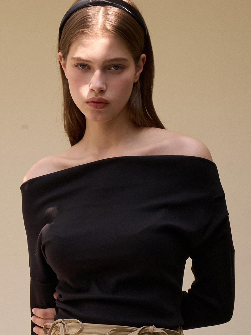 EIGHT DAYS A WEEK Off-shoulder long sleeve shirt black AD328