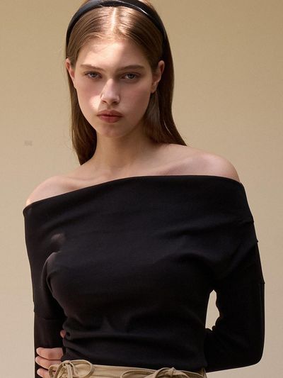 EIGHT DAYS A WEEK Off-shoulder long sleeve shirt black AD328