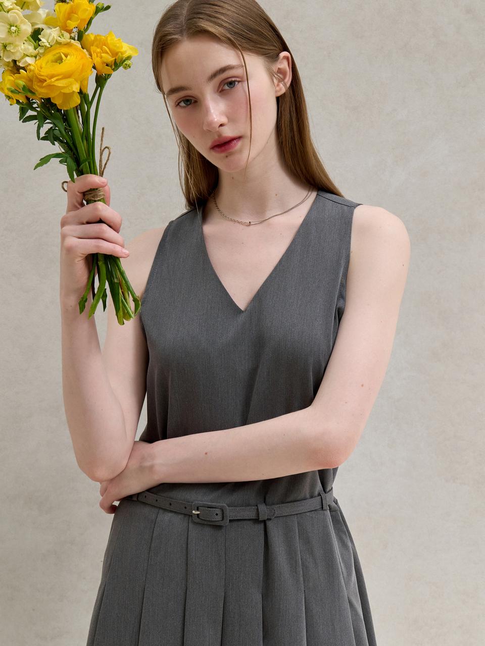EIGHT DAYS A WEEK Pleated Belt Dress - Charcoal