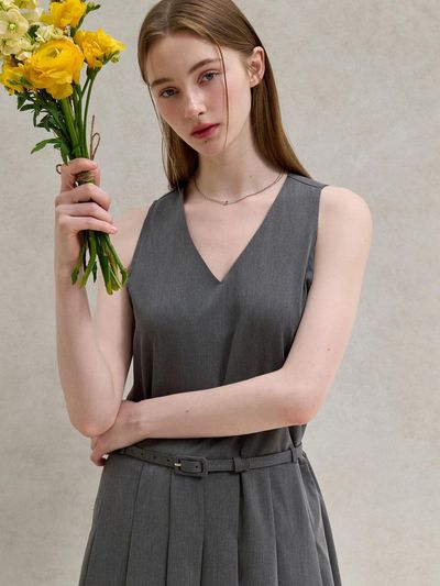 EIGHT DAYS A WEEK Pleated Belt Dress - Charcoal