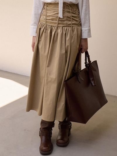 EIGHT DAYS A WEEK Ribbon Shirring Skirt Beige AD321