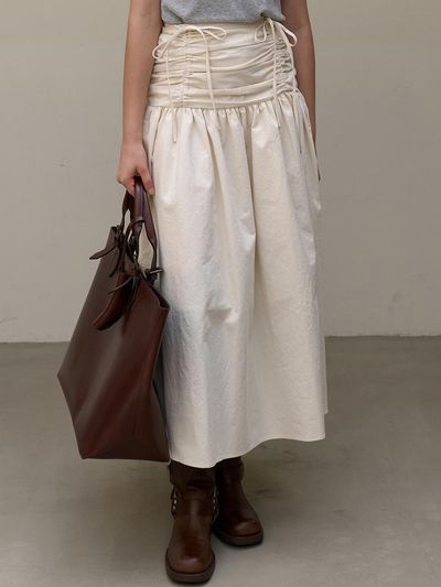 EIGHT DAYS A WEEK Ribbon Shirring Skirt Light Beige AD320