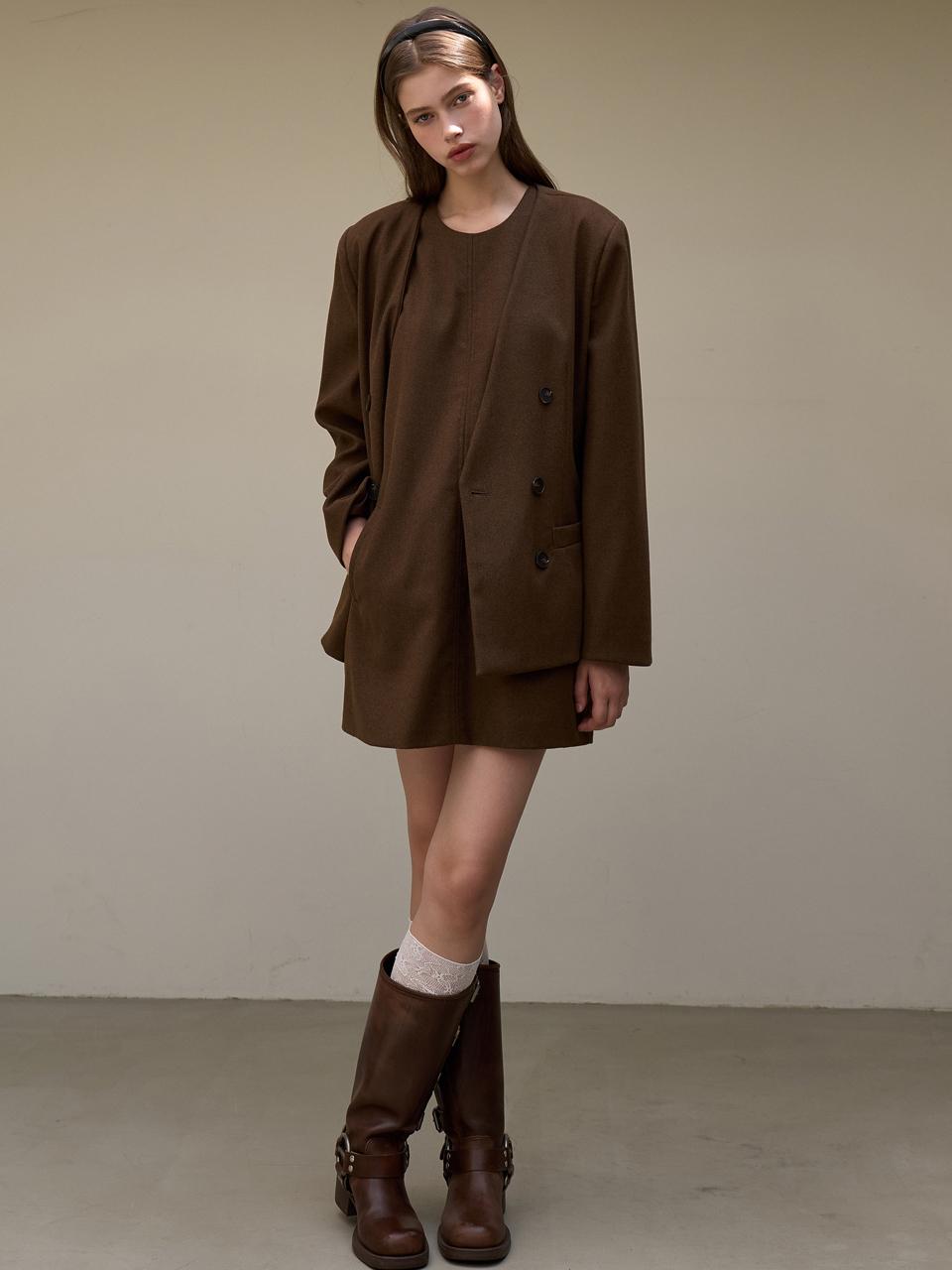 EIGHT DAYS A WEEK Sleeveless Dress + V- Jacket Brown AD347