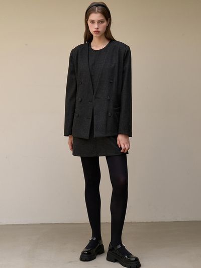 EIGHT DAYS A WEEK Sleeveless Dress + V Jacket Charcoal AD3