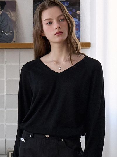 EIGHT DAYS A WEEK Wool V-neck Knit - Black
