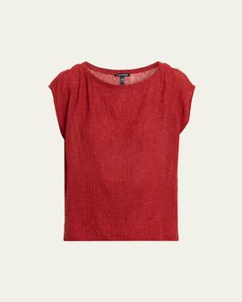 Eileen Fisher Cap-Sleeve Crinkled Organic Linen Top