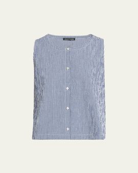 Eileen Fisher Crinkled Organic Cotton Check Vest