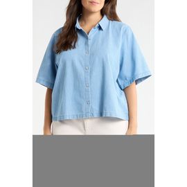 Eileen Fisher Eileen Fisher Classic Collar Elbow Length Sleeve Organic Cotton Button-Up Shirt