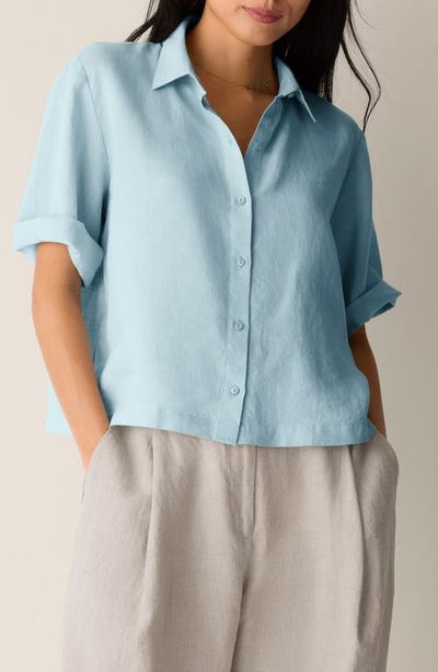 Eileen Fisher Eileen Fisher Classic Collar Elbow Sleeve Organic Linen Button-Up Shirt