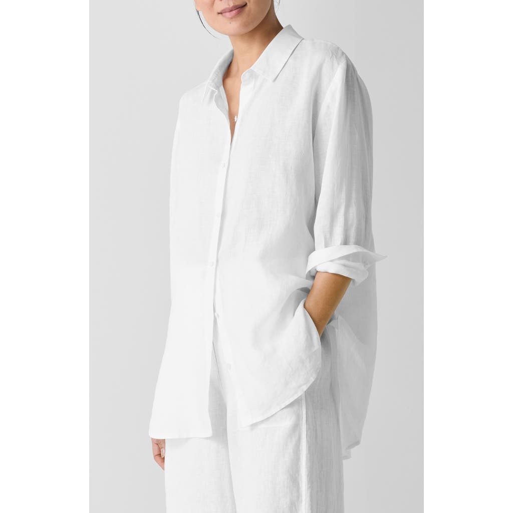 Eileen Fisher Eileen Fisher Classic Collar Organic Linen Long Button-Up Shirt