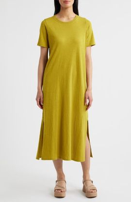 eileen fisher organic cotton midi dress Organic Cotton Gauze Scoop Neck Dress