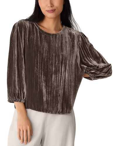 Eileen Fisher Eileen Fisher Crushed Velvet Round Neck Bubble Sleeve Top