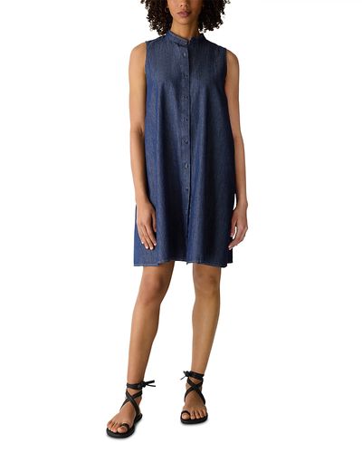 chinese dress ladies Eileen Fisher Organic Linen Mandarin Collar Dress  BLU'S