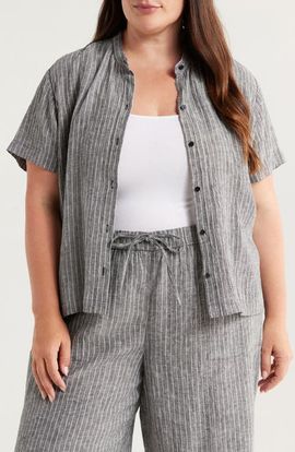 Eileen Fisher Eileen Fisher Mandarin Collar Organic Linen Button-Up Shirt