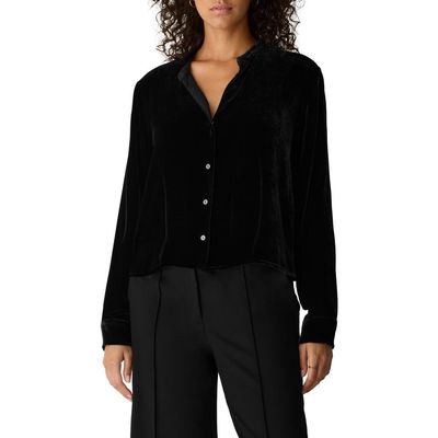 Eileen Fisher Eileen Fisher Mandarin Collar Velvet Button-Up Shirt