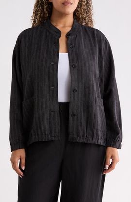 Eileen Fisher Eileen Fisher Pinstriped Stand Collar Jacket