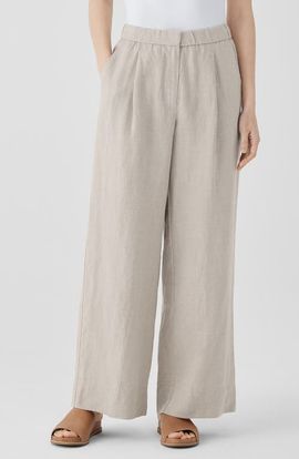 Eileen Fisher Eileen Fisher Pleated High Waist Organic Linen Wide Leg Pants