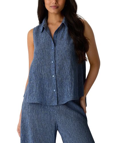 Eileen Fisher Eileen Fisher Plisse Classic Collar A Line Sleeveless Shirt