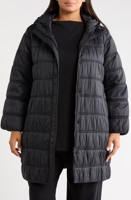 Eileen Fisher Eileen Fisher Quilted Ruched Recycled Nylon Hooded Jacket