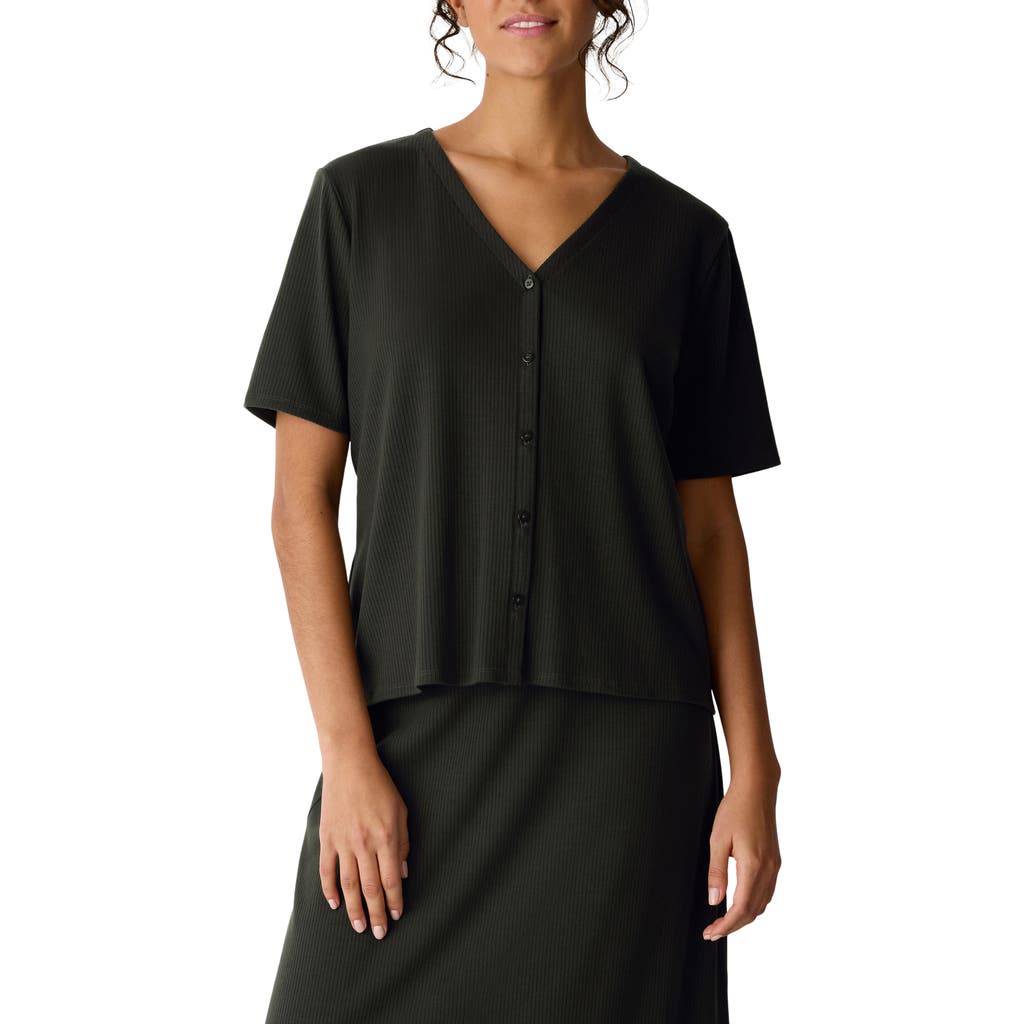 Eileen Fisher Eileen Fisher Rib Knit Jersey Button-Up Top