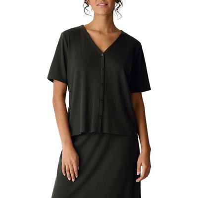 Eileen Fisher Eileen Fisher Rib Knit Jersey Button-Up Top