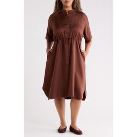 Eileen Fisher Eileen Fisher Silk Mandarin Collar Midi Dress