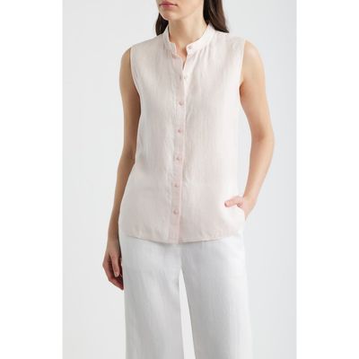 Eileen Fisher Eileen Fisher Sleeveless Linen Mandarin Collar Button-Up Shirt