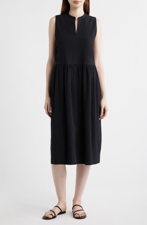 Eileen Fisher Eileen Fisher Split Neck Textured Stretch Cotton Dress