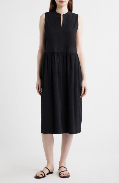 Eileen Fisher Eileen Fisher Split Neck Textured Stretch Cotton Dress