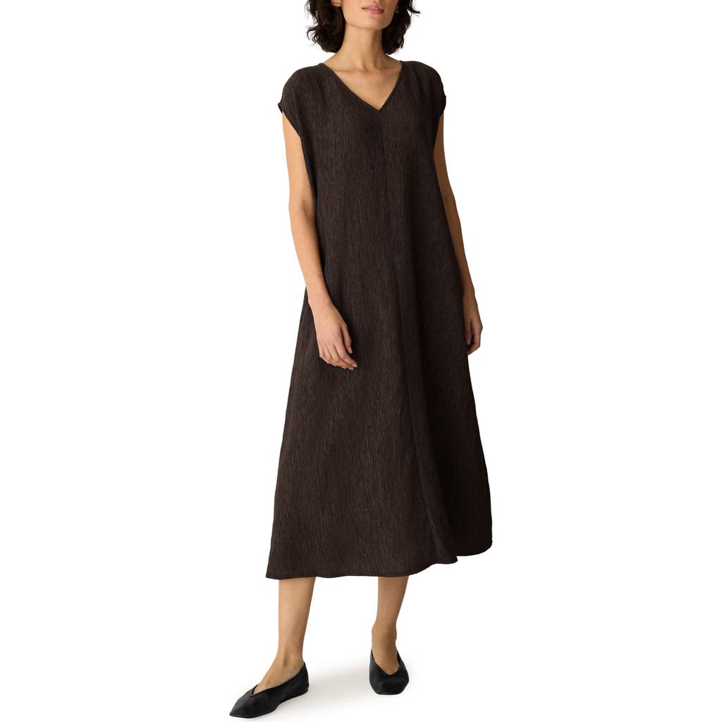 Eileen Fisher Eileen Fisher V-Neck Crinkle Midi Dress