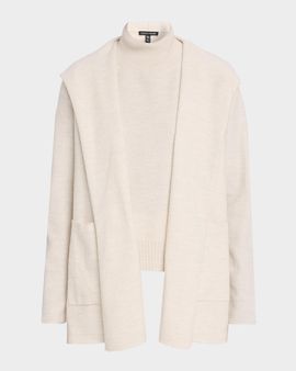 Eileen Fisher Hooded Open-Front Wool Cardigan