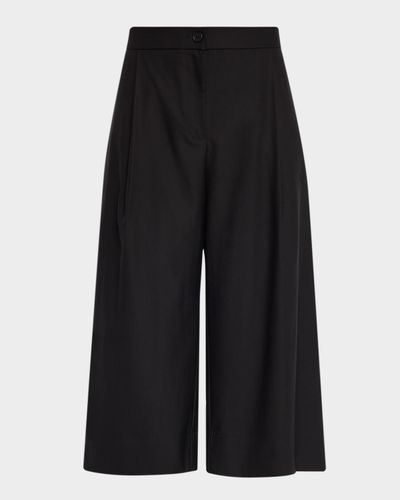 Eileen Fisher Pleated Wide-Leg Wool Culotte Pants