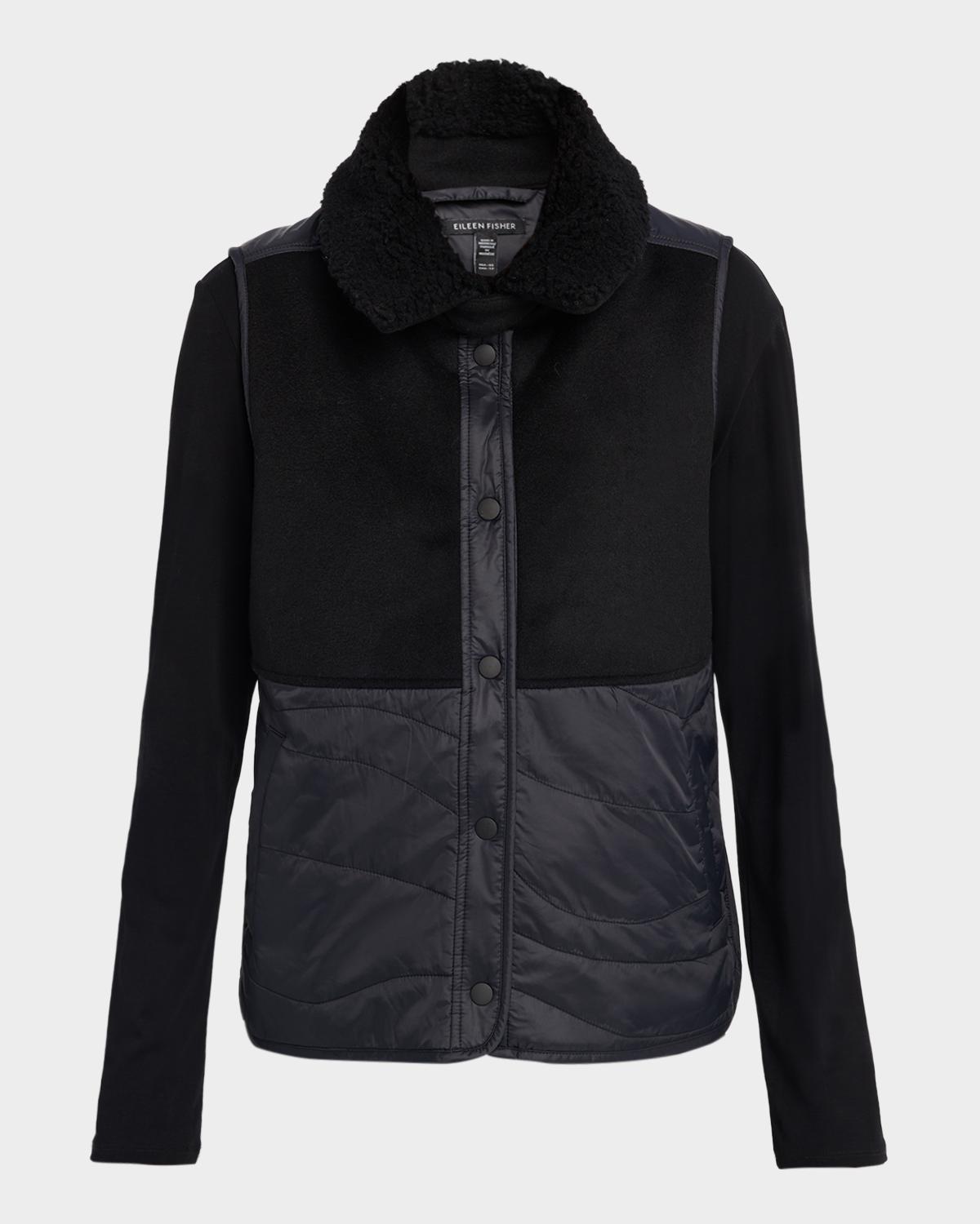 Eileen Fisher Quilted Fleece-Trim Vest