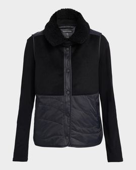 Eileen Fisher Quilted Fleece-Trim Vest
