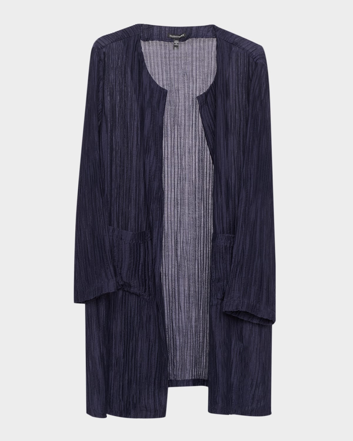 Eileen Fisher Round-Neck Long-Sleeve Pleated Jacket