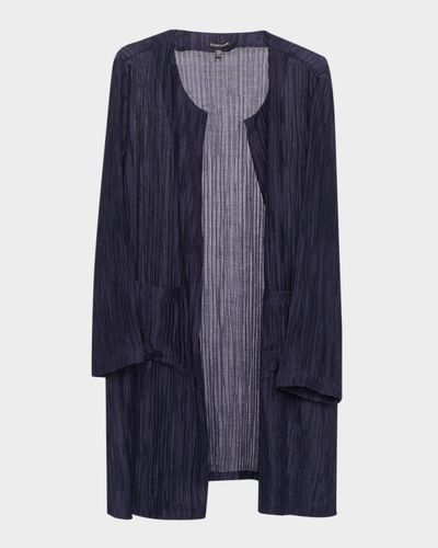 Eileen Fisher Round-Neck Long-Sleeve Pleated Jacket