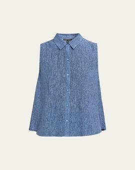 Eileen Fisher Sleeveless Crinkled Button-Down Shirt