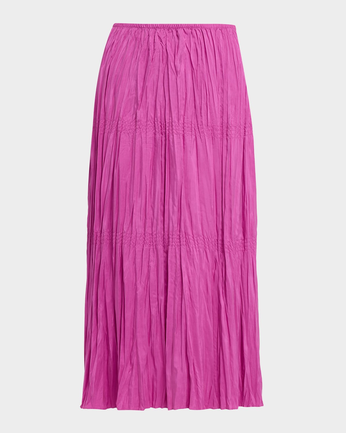 Eileen Fisher Smocked Crinkled Silk Midi Skirt