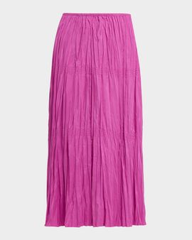 Eileen Fisher Smocked Crinkled Silk Midi Skirt