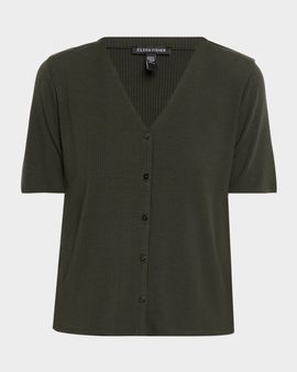 Eileen Fisher V-Neck Rib Knit Jersey Top