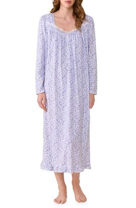 Eileen West Eileen West Floral Lace Trim Long Sleeve Nightgown