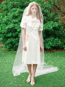 EJnolee EJnolee Flame Petal Collar Button Dress (White)