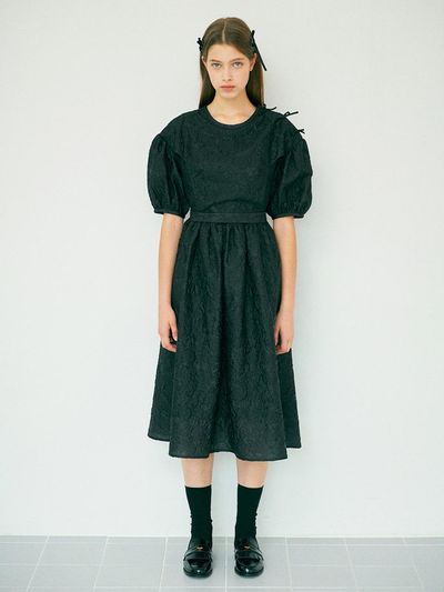 EJnolee EJnolee White Flame Floral Rounded Midi Dress [Black]