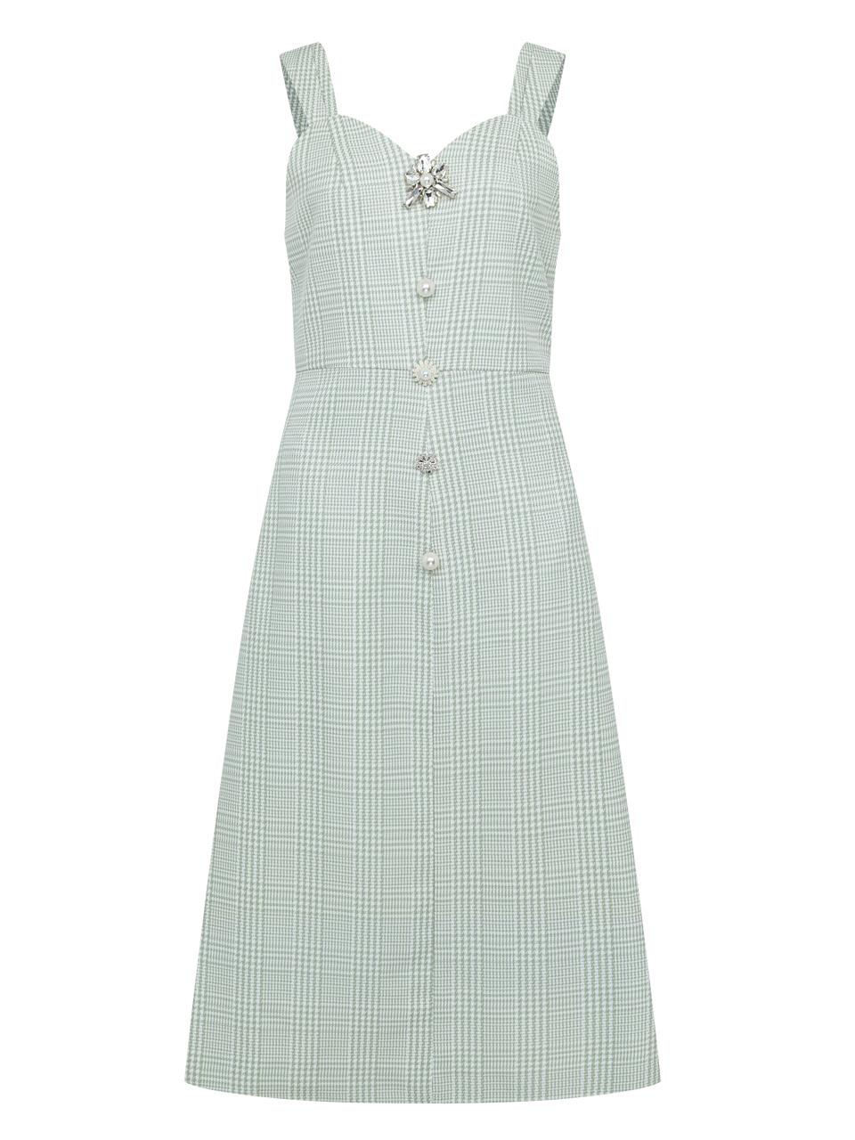 EJnolee [EJnolee White Flame] Jewelry Check Midi Dress [GREEN]